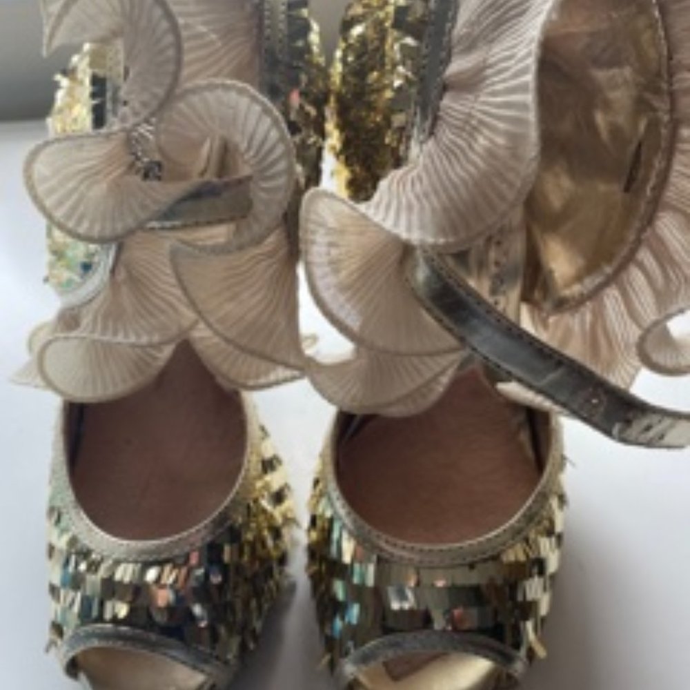 Gold Sequenced Stiletto Shoes